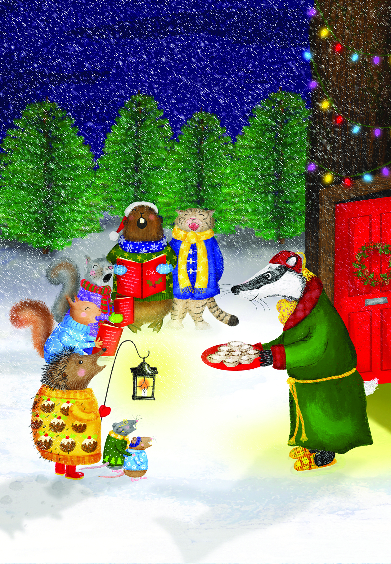 Woodland carol singers Christmas card.