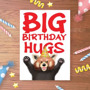 Cute red panda 'big hugs' birthday card