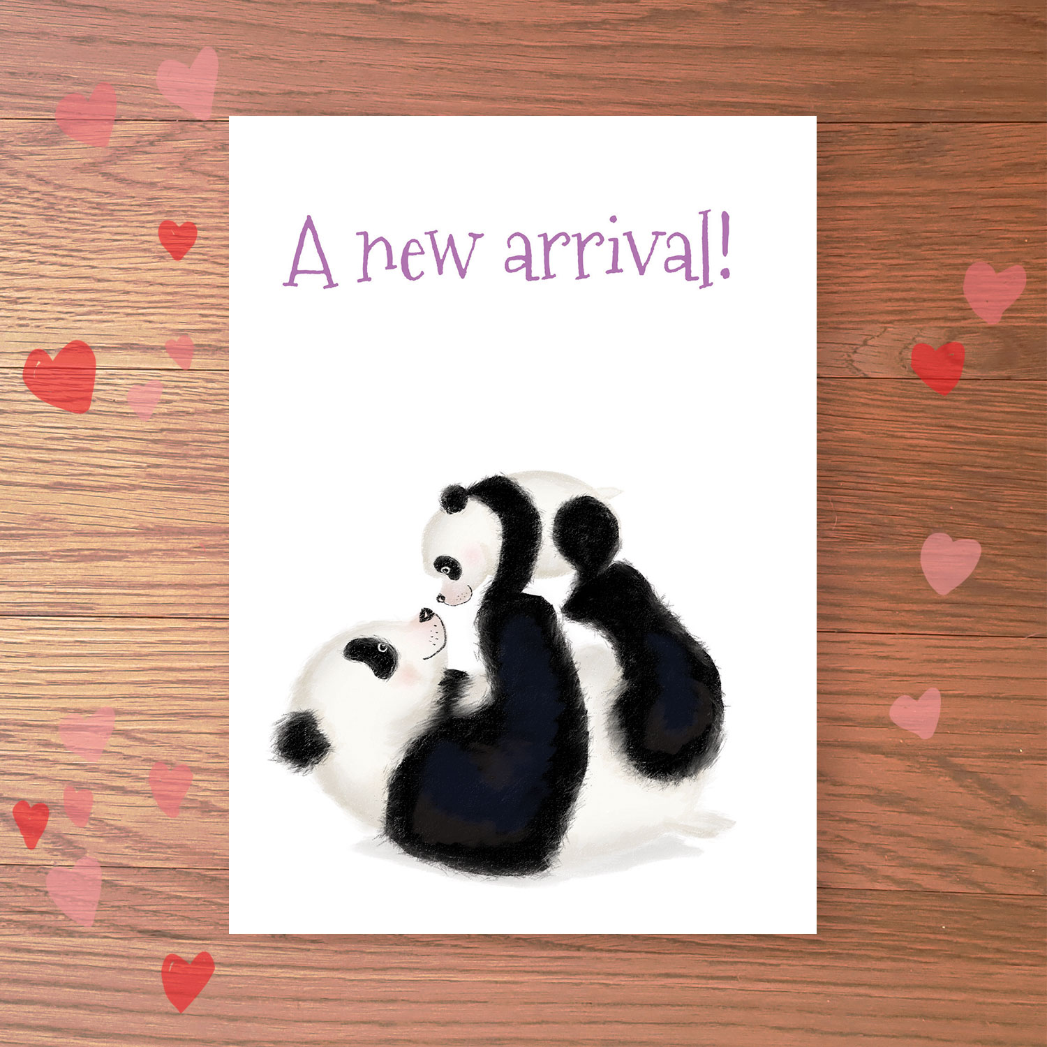 Cute panda and cub new baby card