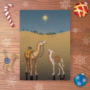 Sweet camels in Bethlehem Christmas card