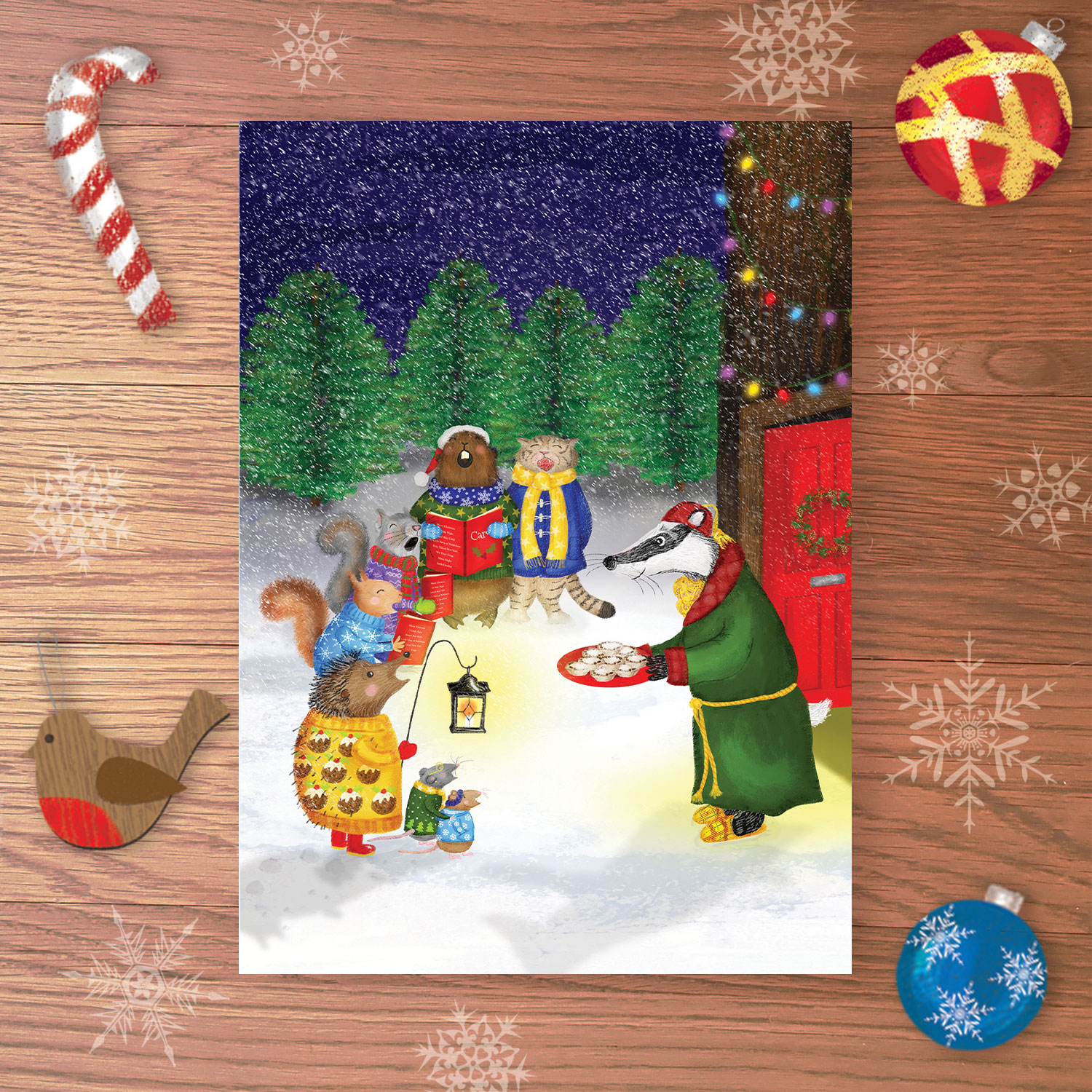 Woodland animal carol singers traditional Christmas card