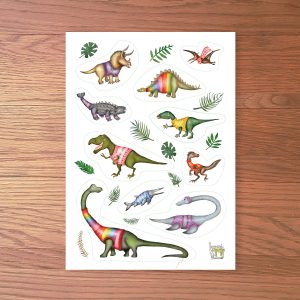 A5 sheet of dinosaur stickers.