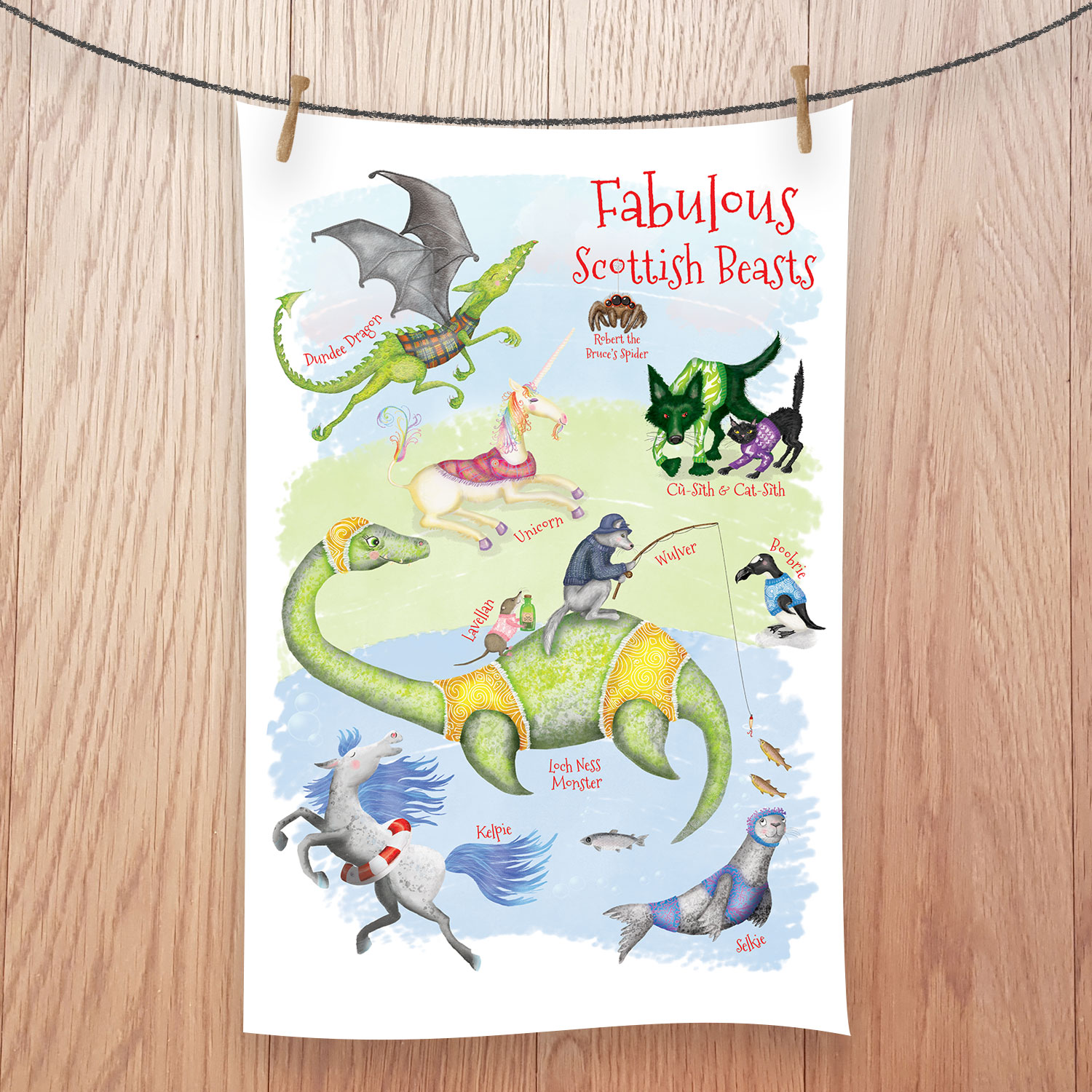 Fabulous Scottish beasts tea towel