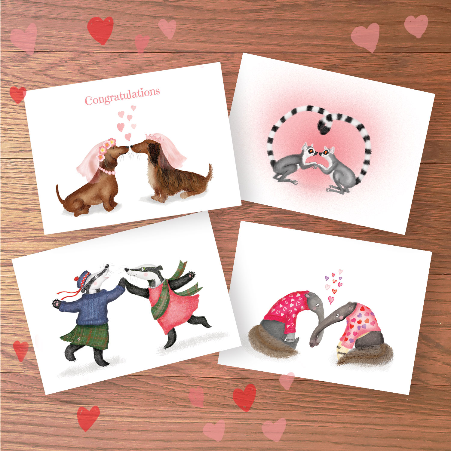 Wedding and anniversary cards with animals.