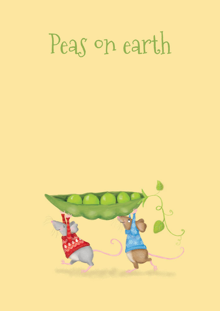 mice-with-peas-copy Mice holding a pod of peas above their heads, with Peas on earth written above.