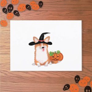 Cute corgi and pumpkin Halloween card