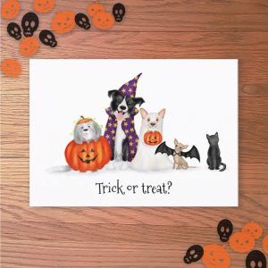 Cute Halloween trick or treat dogs card