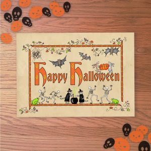 Medieval style Halloween card with spooky animals